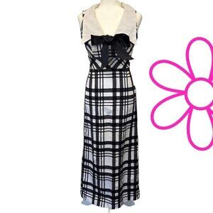 Saba California Empire Waist Maxi Dress Mod Vintage 60s 70s Black and White SM